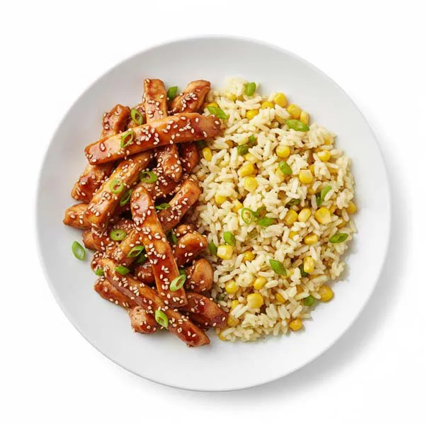 Ginger Sesame Chicken with Scallion corn Rice